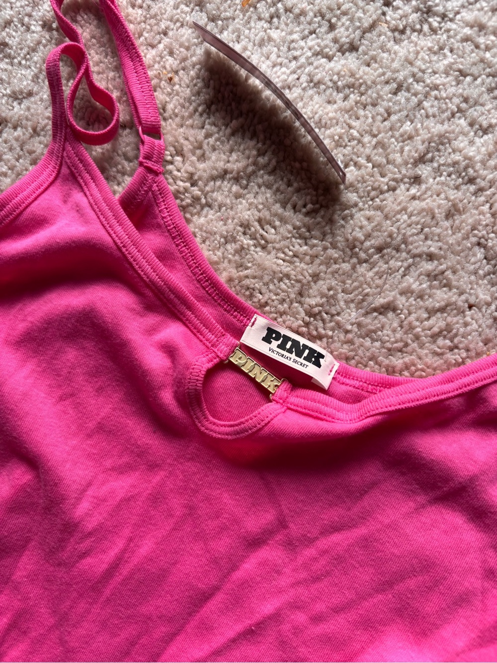 PINK Victoria's Secret Bright Pink Spaghetti Strap Tank - Picture 2 of 5